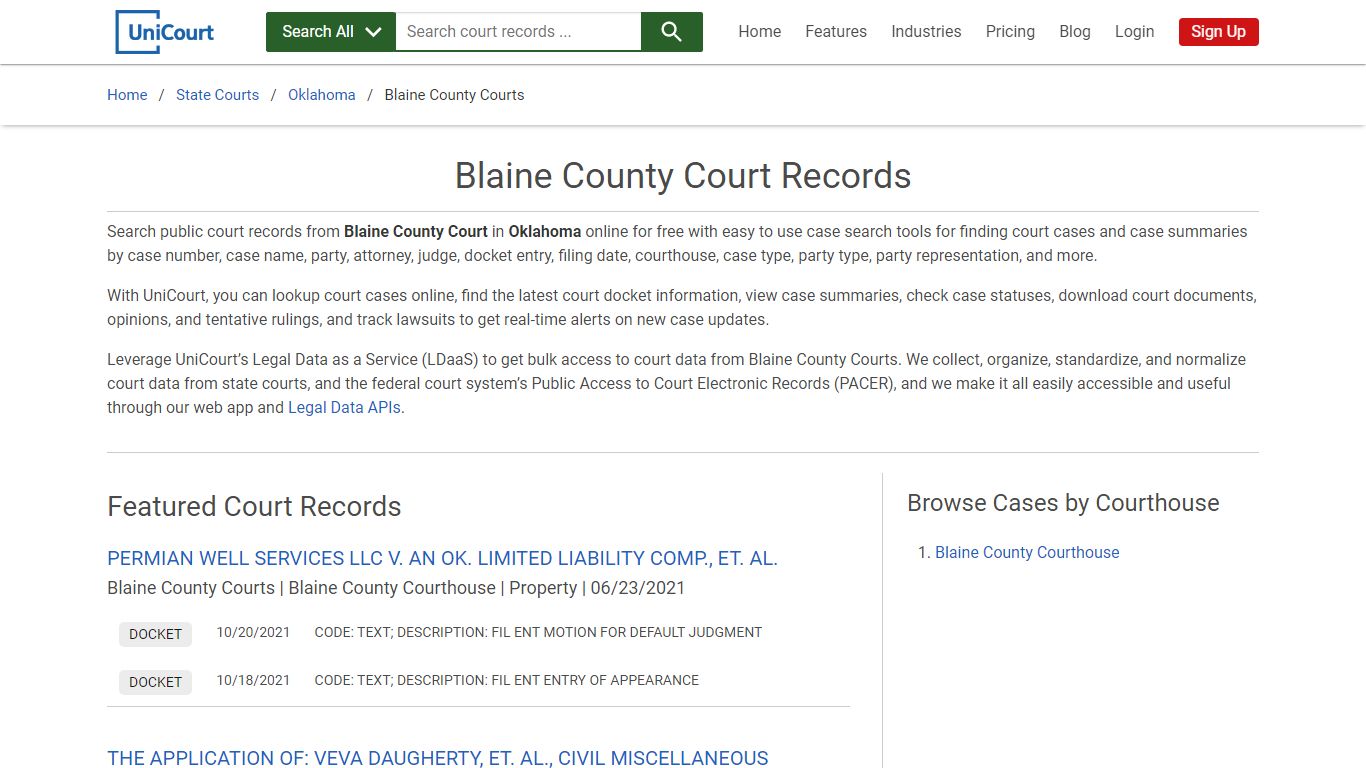 Blaine County Court Records | Oklahoma | UniCourt