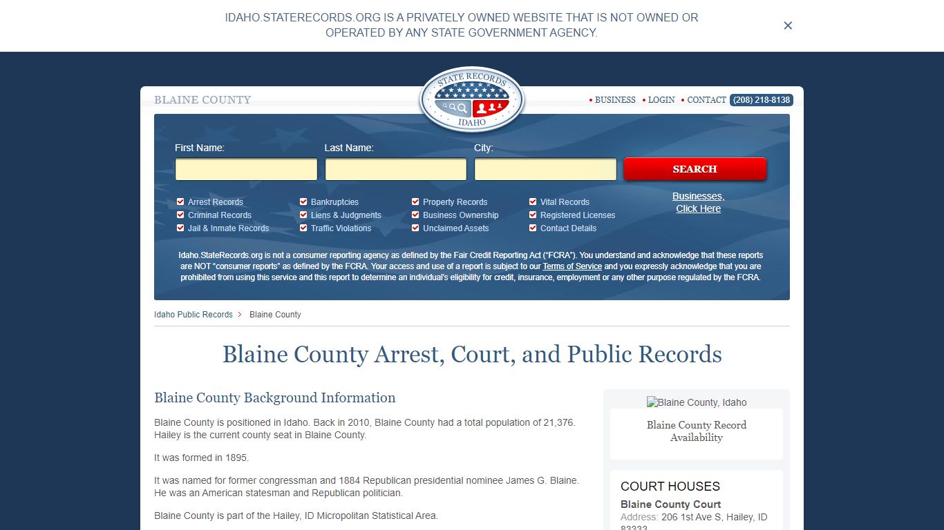 Blaine County Arrest, Court, and Public Records